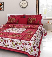 Red Traditional 120 TC 100% Cotton Queen Bedsheet With 2 Pillow Covers, By UniqChoice
