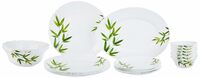 Larah by Borosil Fluted Bamboo Leaves Dinner Set 21 Pieces, Opal Glass Dinner Plates & Bowls Crockery Set for Dinning, White