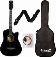 Juârez Acoustic Guitar, 38 Inch Cutaway, 038C with Bag, Strings, Pick and Strap, Black