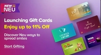 TataNeu Gift Cards Launched Upto 11% Off + Upto 5% neucoins on Tata Neu HDFC CC