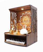 Heartily® Laabh Beautiful Wooden Pooja Stand for Home Pooja Mandir for Home Temple for Home and Office Puja Mandir for Home Wall Mounted with LED Spot Light Size (H- 15.5, L- 11.5, W-11 Inch)