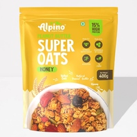 ALPINO High Protein Super Rolled Oats Honey 400gm - Rolled Oats, Natural Peanut Butter & Honey – 15g Protein, No Added Sugar & Salt, non-GMO, Gluten-Free, Vegan – Peanut Butter & Honey Coated Oats