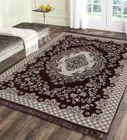 Brown Floral Chenille 4 ft x 6 ft Machine Made Carpet