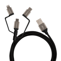 POWERUP Type A to Type C, Micro USB, Lightning 4.9 Feet (1.5M) 3-in-1 Cable (Anodised Aluminium Head, Black)