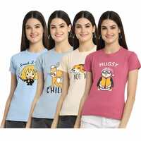 Women Cotton Printed Slim Fit Tshirt Pack of 4 (41-31-32-33)