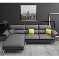 FURNY - Fronssy 4 Seater Fabric LHS L Shape Sofa Set (Dark Grey)