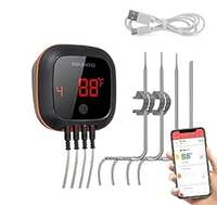 [1242 coupon] Inkbird IBT-4XS Bluetooth Wireless Digital Cooking BBQ Oven Smoker Candy Grilling Thermometer Timer with Two/Four Probes, 1000mAh Li-Battery and USB Charging Cable (Four Probes)