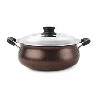 CELLO Non Stick Induction Compatible Gravy/Biryani Handi with Stainless Steel Lid, 2.5 LTR, Brown, 2.5 Liter