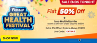 Fast&Up Great Health Festival-Flat 50% Off + Free Multivitamin Worth Rs.249 on Orders Above Rs.1999