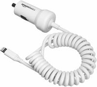 [Lowest] AmazonBasics Coiled Cable Lightning Car Charger, 1.5 Foot, White