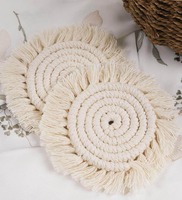 Premium Handmade Off White Macrame (Set of 2) Table Coaster, By Kaahira