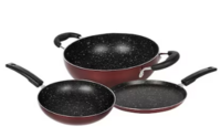 Livflame Non Stick Red Aluminium Cookware Sets Of 3