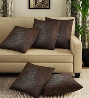 Brown Solid Leather 16 x 16 Inches (Set of 5) Cushion Covers, By Ambbi Collections