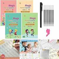 BHUMLO Magic Practice (4 BOOK + 1 PEN + 10 REFILL) Number Tracing Book for Preschoolers with Pen, Magic calligraphy books for kids Reusable Writing Tool Spiral-bound – Coloring Book