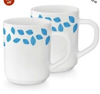 Limited-time deal: Borosil Glass Blue Leaves 2 Piece Mug Set, 240 ML 