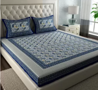 CLOTHOLOGY 144 TC Cotton Double Printed Flat Bedsheet  (Pack of 1, Blue)
