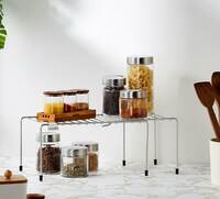 Solimo Multipurpose Expandable Storage Racks for Kitchen Cabinets, Stainless Steel (48 cm x 20 cm x 15 cm)