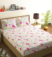 White Floral Cotton 144 TC Double Bedsheet With 2 Pillow Covers, By Romee