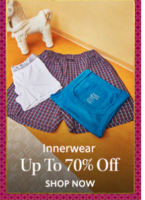 Innerwears min 60 % off + Extra up to 15 % coupon offers