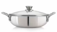 NIRLON Triply Stainless Steel Deep Kadai with Glass Lid | 22cm