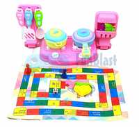 FunBlast Pretend Play Kitchen Set Toys for Girls Kitchenware Set Role Play Toys for Kids|Boys Cooking Set for Kids with Snake Ladder Board Game and Household Toys for Kids