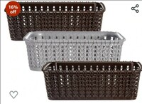 Limited-time deal: Kuber Industries Multipurposes Small M 15 Plastic Basket, Organizer for Kitchen, Countertops, Cabinets, Bathrooms Without Lid- Pack of 3 (Brown & Grey & Brown) -46KKM0130, Standard