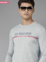 U S Polo Assn Men Grey Brand Logo Printed Round Neck Sweatshirt
