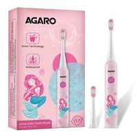 AGARO Rex Dlx Sonic AA Battery Electric Toothbrush For Kids With 6 Brushing Modes, 2 Interchangeable Brush Heads, Soft Nylon Bristles, Power Toothbrush, AA Battery, Pink