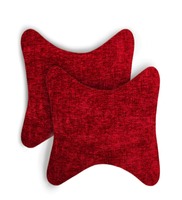 Red Chenille Car Seat Neck Rest Pillow, Cushion Back and Headrest Support for Car Seat (Set of 2), By Lushomes