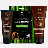 Bombay Shaving Company 3 Step Face Cleansing Kit - 100gm Coffee Face Scrub,100gm Coffee Face Wash, 3 Charcoal Sheet Masks