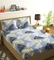 Grey Floral Cotton 144 TC Double Bedsheet With 2 Pillow Covers, By Romee