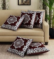 Brown Floral Cotton 16 x 16 Inches Cushion Covers (Set of 5), By Romee