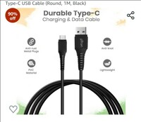 pTron USB-A to Type-C 2.4A Fast Charging Cable Compatible with Android Phones/Tablets, 480mbps Data Transfer Speed, Made in India, Solero T241 Tangle-Free Type-C USB Cable (Round, 1M, Black) 