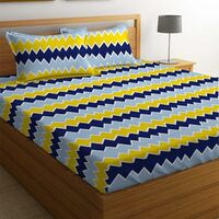 BSB HOME 100% Microfiber bedsheet for Double Bed with 2 Pillow Covers Breathable | Wrinklefree and Softtouch Zigzag Print Sheet- Yellow & Blue