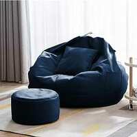 Kushuvi 4XL Bean Bag with Footrest with Cushion Ready to Use with Beans (Faux Leather) (Navy Blue - XXXXL)