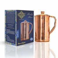 Indian Art Villa Copper Plain Jug with Lid, for Drinkware, Volume - 1300 ML