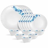 Cello Opalware Dazzle Series Blue Swirl Dinner Set, 18 Pcs Opal Glass Dinner Set for 6