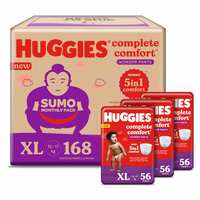 Huggies Complete Comfort Wonder Pants Extra Large (XL) Size Baby Diaper Pants Sumo Pack, 168 count, with 5 in 1 Comfort(on subscription)