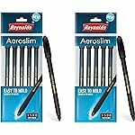 Reynolds AEROSLIM BP - BLACK (PACK OF 10) I Lightweight Ball Pen With Comfortable Grip for Extra Smooth Writing I School and Office Stationery | 0.7mm Tip Size | Pen for BTS