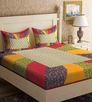 Multicolour Traditional 120 TC 100% Cotton Queen Bedsheet With 2 Pillow Covers, By UniqChoice