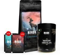 RAGE Drinking Chocolate + Filter Ground Coffee + Hazelnut & Chocolate 10 Sachets each Instant Coffee  (4 x 103.75 g, Assorted Flavoured)