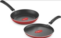 [200 coupon] Pigeon Aluminium Nonstick Duo Pack Flat Tawa 250 and Fry Pan 200 Gift Set (Red)