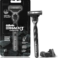 [20 coupon] Gillette Mach3 Charcoal Shaving Razor for Men with New Enhanced Lubrastrip with a Touch of Charcoal for a Clean Close Shave