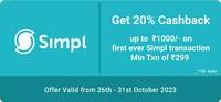 Get assured 20% cashback up to ₹ 1000 on your first ever Simpl transaction