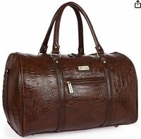 Fur Jaden Brown Textured Leatherette Stylish & Spacious Weekender Duffle Bag for Travel