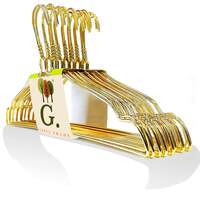 Heavy Duty Shiny Luxury Gold Metal Hanger Strong Slim Rustproof Golden Metal Hanger with Notch for Shirt, Coat, Blazer, Lehenga, Gown and Dress (Golden Pack of 10)
