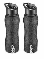 PEXPO Stainless Steel Sports/Fridge Water Bottle, 1000 ml, Pack Of 2, Black, Bistro | Wide Mouth & Leak-Proof Water Bottle