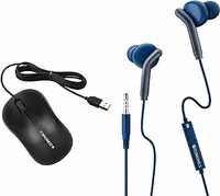 ZEBRONICS Zeb-Comfort Wired USB Mouse, 3-Button, 1000 DPI Optical Sensor, Plug & Play, for Windows/Mac, Black & Zeb-Bro in Ear Wired Earphones with Mic, 3.5mm Audio Jack, 10mm Drivers, Phone