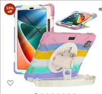 Limited-time deal: ProElite Rugged 3 Layer Armor case Cover for Xiaomi Mi Pad 5 11" with Hand Grip and Rotating Kickstand with Shoulder Strap & Pen Holder, Rainbow 