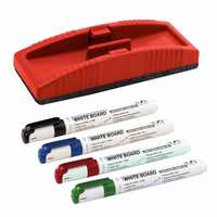 YAJNAS Non Magnetic Whiteboard Duster & Markers | Set of 5 | Assorted Ink Colours Markers | Whiteboard Duster with Easily Erasable Markers | School & Office Stationery Items Markers & Duster